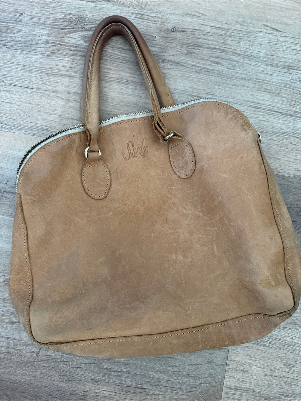 Sseko Cognac Leather Tote with Dual Top Handles